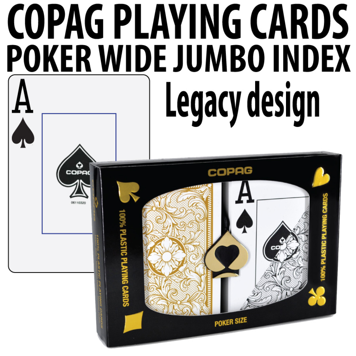 Copag “Unique” Plastic Playing Cards Poker Size Jumbo Index Gold/Grey Double-Dec 