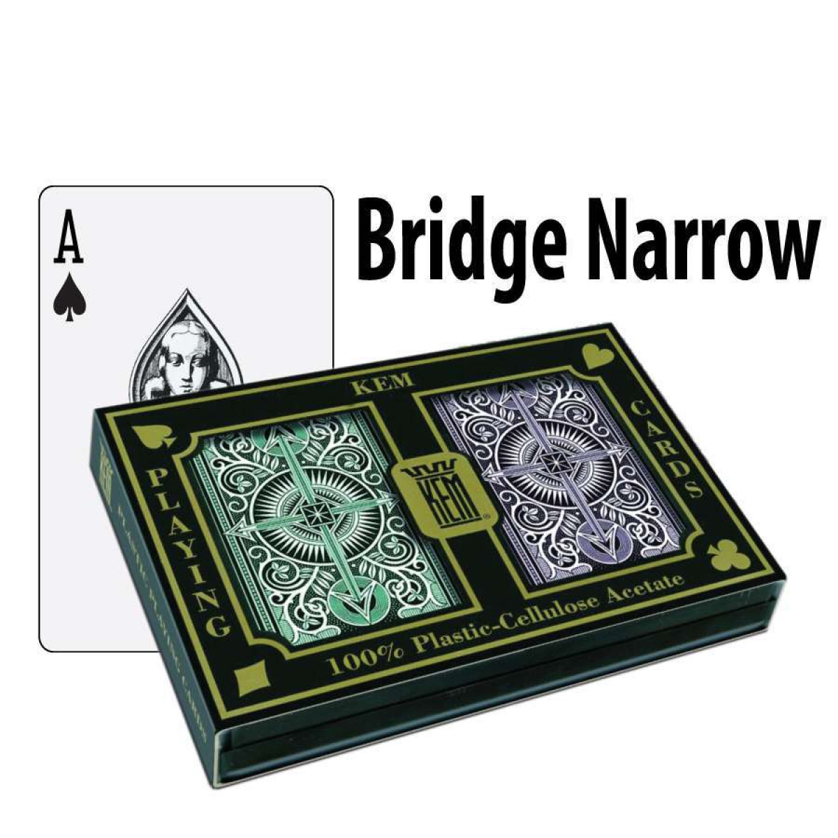 Set of KEM Arrow Green/Brown Bridge Size Regular Index Plastic Playing Cards 