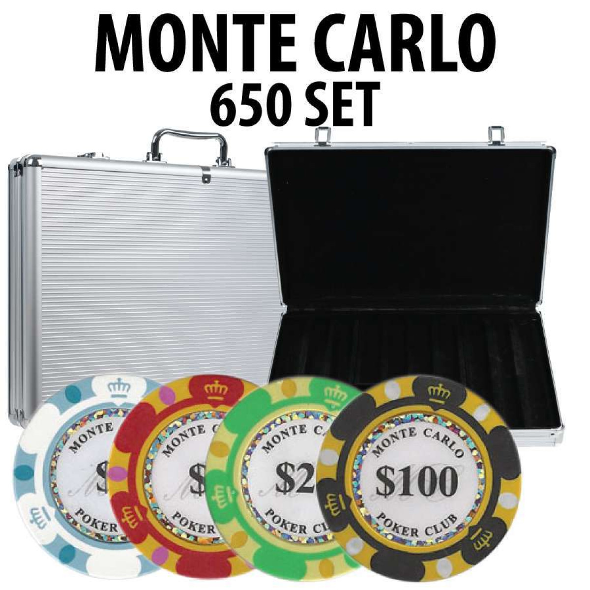 MRC 650 Ct Monte Carlo Poker Club 14 Gram Poker Chip Set Aluminum Case Choose Denomination 