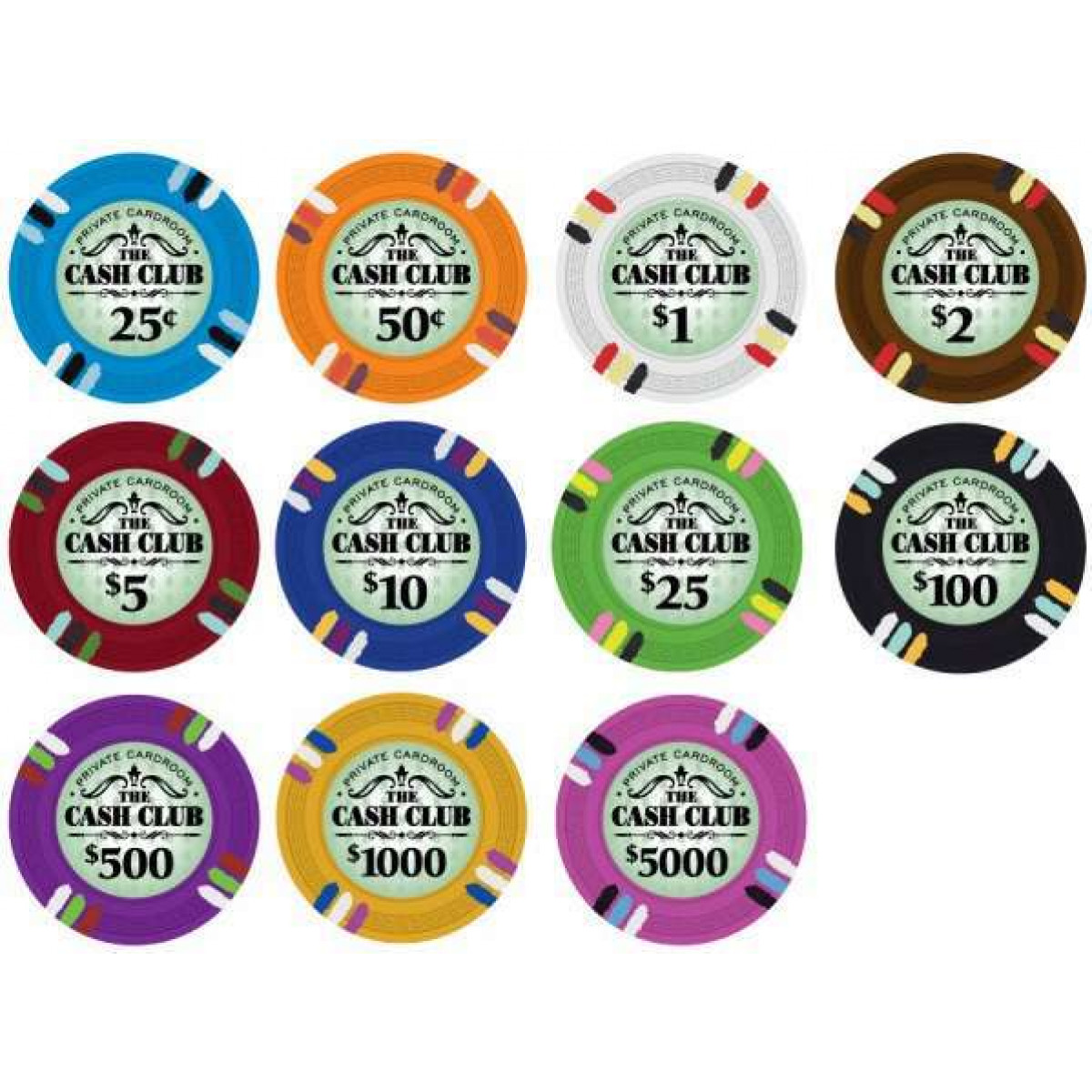 Cash Club Casino Poker Chip Set 1000 Poker Chips Acrylic Carrier Racks 