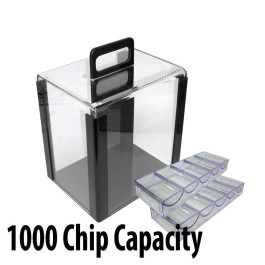 1000 capacity Acrylic Carrier:  Casino Poker Chip carrier case with chip trays 