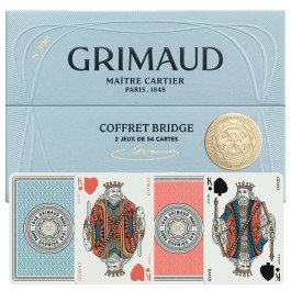 Grimaud Playing Cards Pack°300 : 2 decks of 54 cards, designed for bridge and poker, with dolphin blue and coral red card back