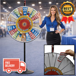 36 Inch Pocket Insert Customizable Prize Wheel with Bonus Extension Base 