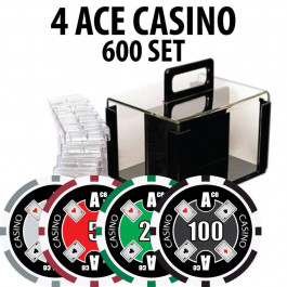 4 Ace Casino Poker Chip Set 600 Chips with Acrylic Carrier and Racks