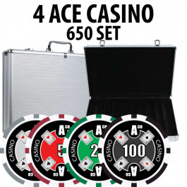 4 Ace Casino Poker Chip Set 650 Chips with Aluminum Case