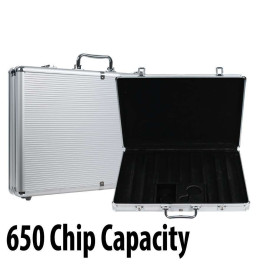 650 capacity : Aluminum Casino Poker Chip Case with grooved Wood Interior