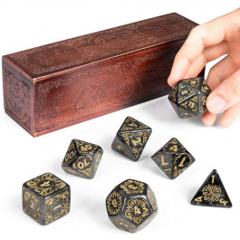 Wiz Dice : Nyx Titan Dice Jumbo Giant Engraved 25mm Polyhedral Dice Set | Engraved Wood Box | Includes 7 Polyhedrals