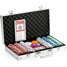 Maverick 300-Piece Poker Chip Set with Aluminum Case – Includes 2 Decks of 54-Card Playing Cards, 5 Dice & Texas Hold’em Rules