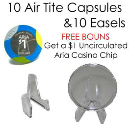 10 Direct Fit Air Tite Poker Chip Capsule 39 mm W/ 10 Easles + Bonus Chip