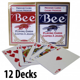 BEE Plastic Coated Cards : 12 Decks Red & Blue