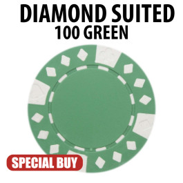 Diamond Suited 12.5 Gram Poker Chips 100 GREEN Chips CLEARANCE
