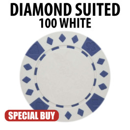 Diamond Suited 12.5 Gram Poker Chips 100 WHITE Chips CLEARANCE