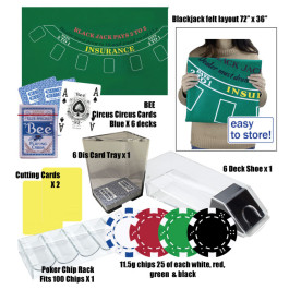 Ultimate Blackjack Kit with Poker Chips, Felt Layout, 6 Deck Blackjack Shoe, 6 Decks of Real Casino Bee Playing Cards and Much More.