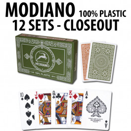CLOSEOUT | Modiano 100% Plastic Poker Playing Cards | 12 Sets 24 Decks | Green Brown