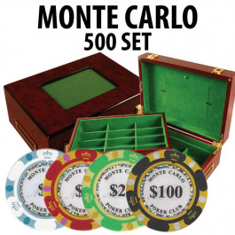 Monte Carlo 500 Poker Chip Set with Customizable Wood Case