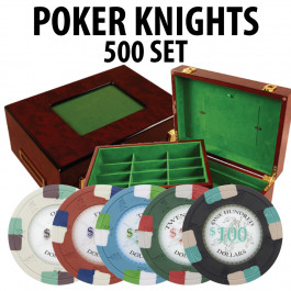 Poker Knights 500 Poker Chip Set with Customizable Wood case