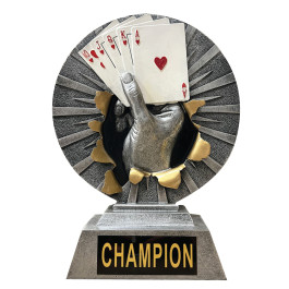 Large Round 9-Inch Poker Trophy – Hand-Painted Royal Flush Bursting out.  Texas Hold'em Champion Award | Premium Resin Poker Hand Design