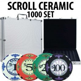 Scroll Ceramic Poker Chip Set 1000 with Aluminum Case 