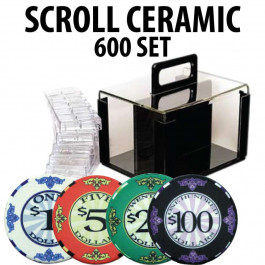 Scroll Ceramic Poker Chip Set 600 with Acrylic Carrier and Racks