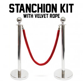 Stanchion Kit Silver with 4.5-foot Red Velvet Rope and 3-foot Ball Top