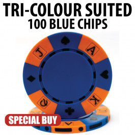 Tri-Colour 11.5 Gram Poker Chips 100 BLUE Chips CLEARANCE