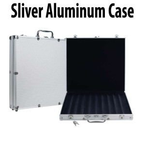 1000 capacity :  Aluminum Case w/grooved Wood Interior