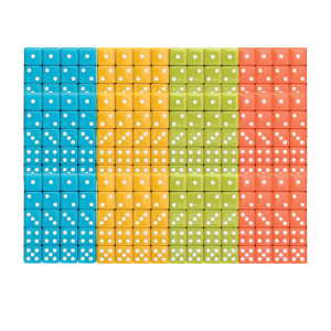 200 Pieces 6 Sided Bulk Dice. 16mm Square Corner Dice Multi-Coloured Green, Orange, Blue and Yellow