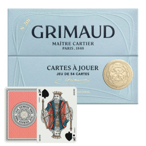 Grimaud Playing Card Pack°201 : 1 Deck of 54 cards, designed for bridge and poker, with coral red card back. English Indices. 