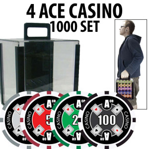 4 Ace Casino Poker Chip Set 1000 Chips with Acrylic Carrier and Racks