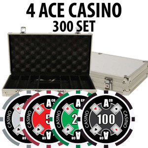 4 Ace Casino Poker Chip Set 300 Chips with Aluminum Case