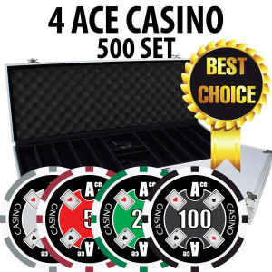 4 Ace Casino Poker Chip Set 500 Chips with Aluminum Case