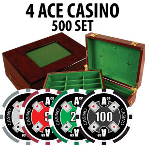 4 Ace Casino Poker Chip Set 500 Chips with Customizable Wood Case