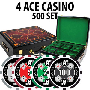 4 Ace Casino Poker Chip Set 500 Chips with Hi Gloss Wood Case