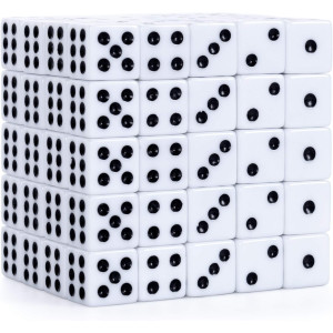 PACK OF 100 Bulk Casino 16mm Dice  Black & White