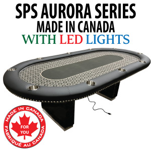 Poker Table SPS Aurora Black Full Rail - WITH LED LIGHTS 