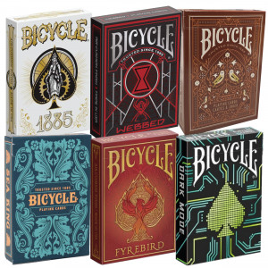 Bicycle Playing Cards 6 Deck Collector's Bundle - Bicycle Dark Mode | Bicycle Fyrebird | Bicycle Sea King | Bicycle 1885 | Bicycle Webbed | Bicycle Aviary Orange
