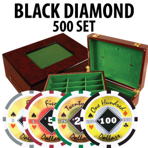Black Diamond Poker Chips 500 W/ Customizable Wood Case