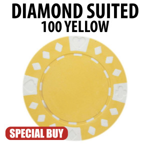 Diamond Suited 12.5 Gram Poker Chips 100 YELLOW Chips CLEARANCE