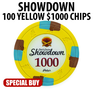 Showdown 13.5 Gram Poker Chips 100 YELLOW $1000 Chips CLEARANCE