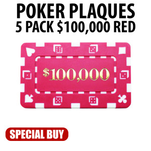 5 PACK RECTANGULAR POKER CHIP PLAQUES $100,000 RED CLEARANCE