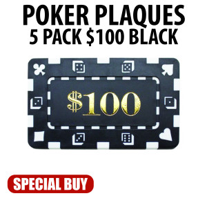 5 PACK RECTANGULAR POKER CHIP PLAQUES $100 BLACK CLEARANCE