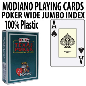 Modiano Texas Holdem Poker Wide Jumbo Index - Single Deck Dark Green