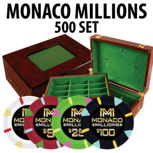 Monaco Millions 500 Poker Chip Set with Customizable Wood case