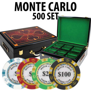 Monte Carlo 500 Poker Chip Set with Hi Gloss Wood Case