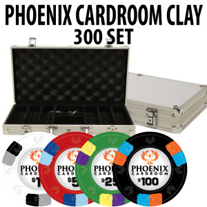 Phoenix Cardroom Clay 300 Poker Chips W/ Aluminum Case