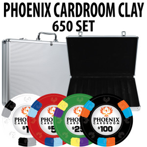 Phoenix Cardroom Clay 650 Poker Chips W/ Aluminum Case