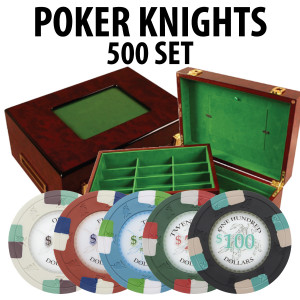 Poker Knights 500 Poker Chip Set with Customizable Wood case