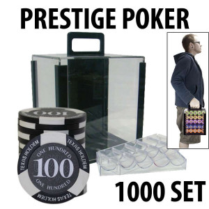 Prestige Poker Chips 1000 Chip Set with Acrylic Carrier and Racks