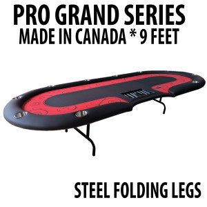 Poker Table 9 foot SPS Pro Grand Red Dealer With Steel Folding Legs