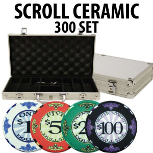 Scroll Ceramic Poker Chip Set 300 with Aluminum Case